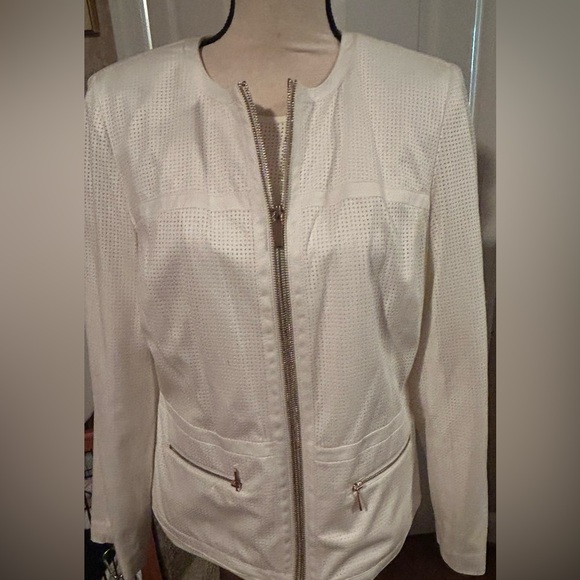 Two piece set: white top (Medium)with matching jacket (8). Wore jacket once. EUC - Picture 2 of 7